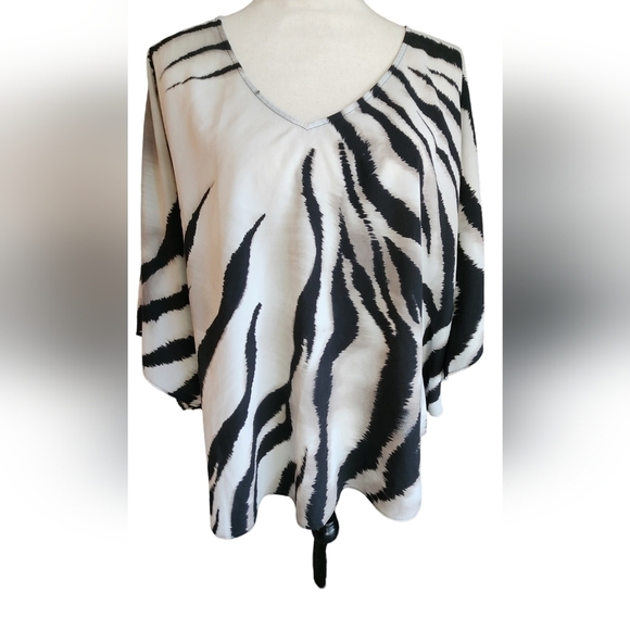 Chico's Zebra Animal Print V Neck Poncho  Top Women's Size 0 - Picture 1 of 11